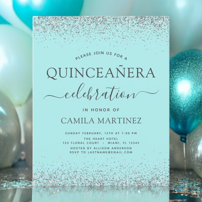 Budget Quinceanera Teal Blue Silver Glitter (Creator Uploaded)