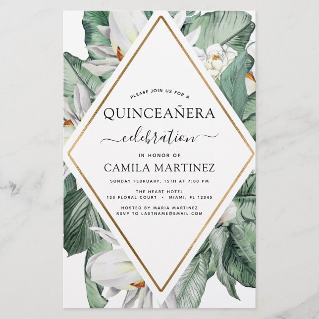 Budget Quinceañera Tropical Magnolia Invitation (Front)