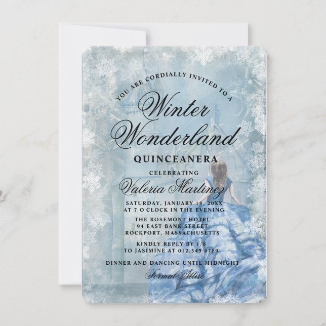 Budget Quinceanera Winter Wonderland Princess Invitation (Front)