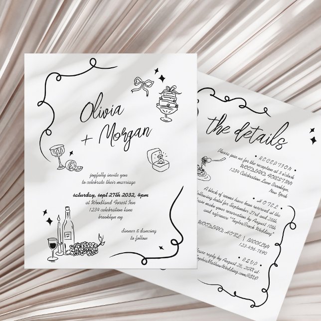 BUDGET Quirky Doodle All in one Wedding Invitation (Creator Uploaded)