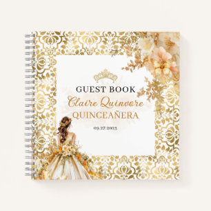 Budget Radiant Gold Floral Quinceanera Guest Book