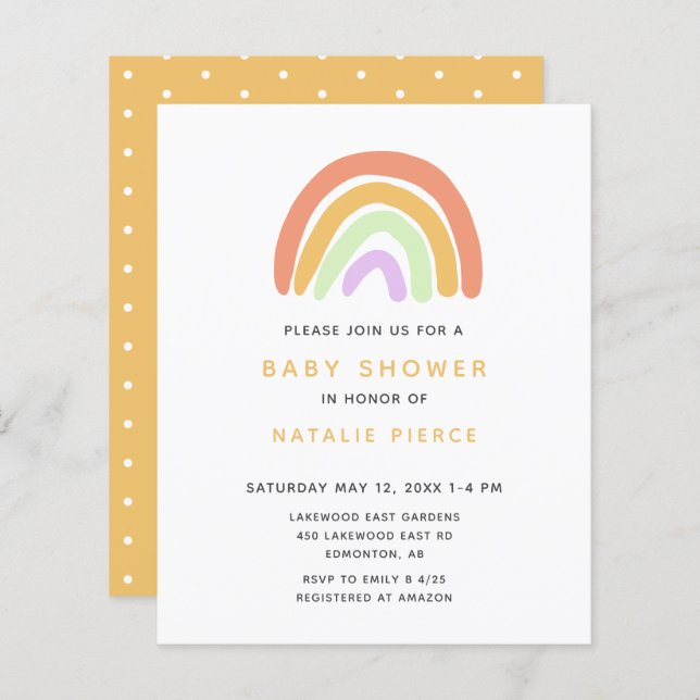  Budget Rainbow Baby Shower Cute Simple Yellow (Front/Back)