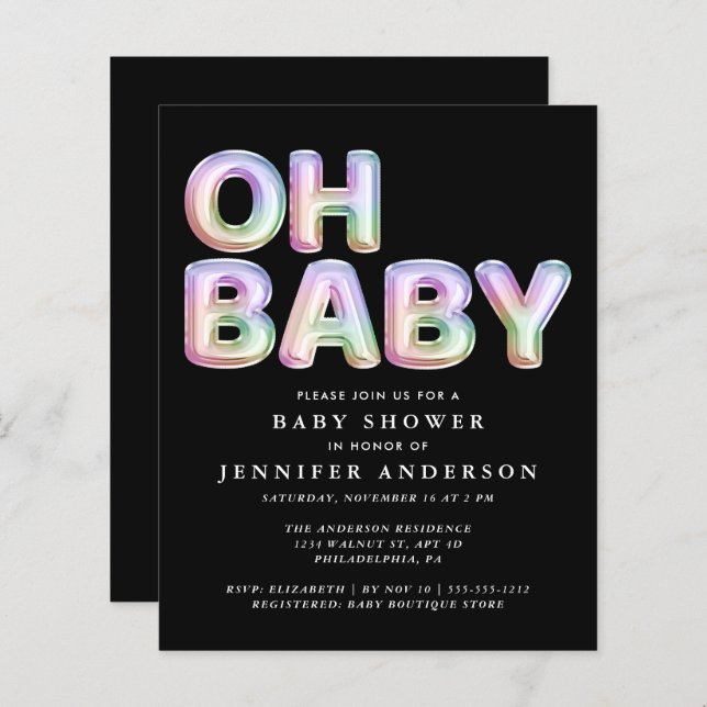 Budget Rainbow Balloons Baby Shower Invitation (Front/Back)