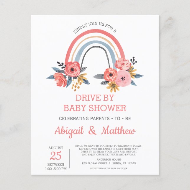 BUDGET Rainbow Drive By Baby Shower Invitation (Front)
