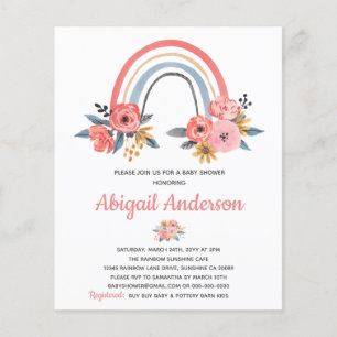 Budget Rainbow Floral Baby Shower Invitation