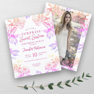 Budget Rainbow Floral SURPRISE Sweet 16 Invite