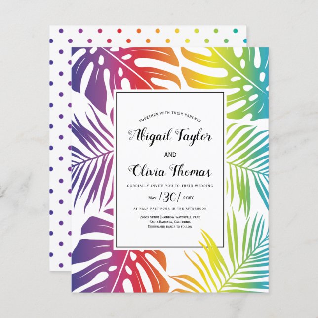 BUDGET Rainbow gay lesbian wedding invitation (Front/Back)