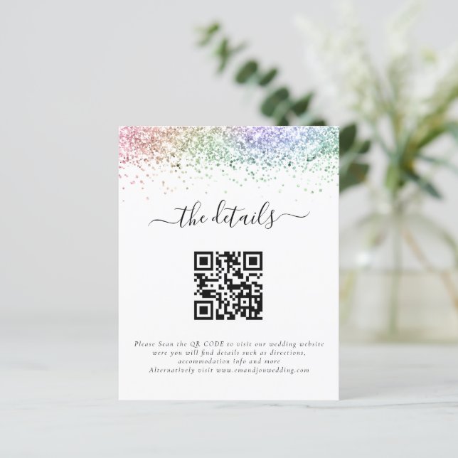 Budget Rainbow Glitter QR Code Wedding Details  (Standing Front)