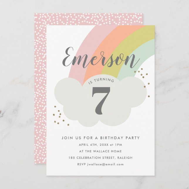 Budget Rainbow Kids Birthday Party Invitation (Front/Back)