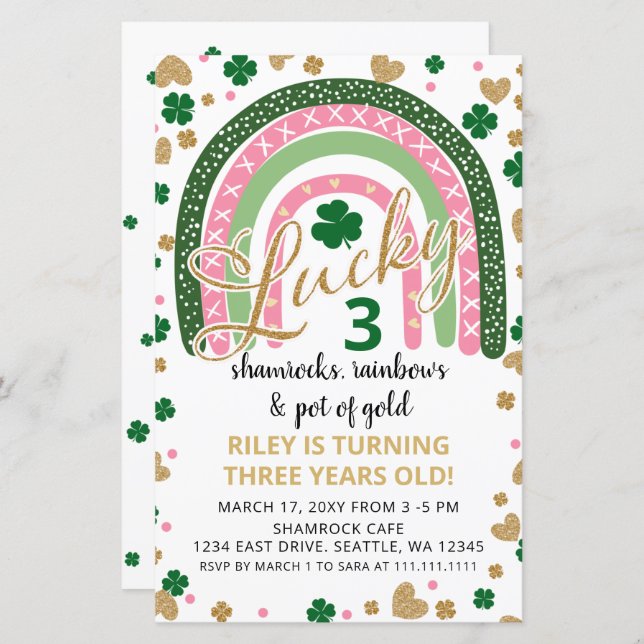 Budget Rainbow St Patrick Girl Birthday Invitation (Front/Back)