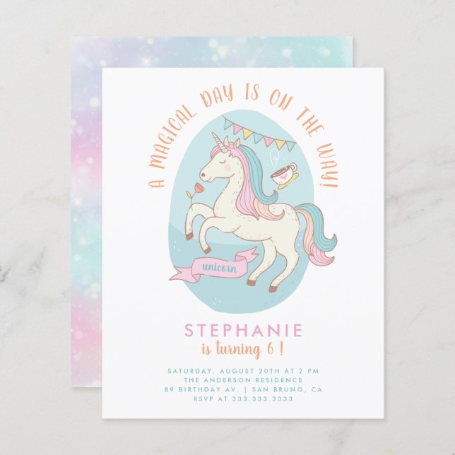 Budget Rainbow Unicorn Girl's Birthday Party (Front/Back)