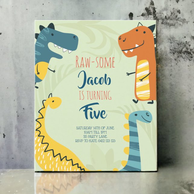 Budget, Raw-some Cute Dinosaur Birthday Invitation (Creator Uploaded)