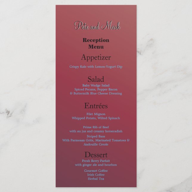 Budget Reception Earth-tone Red Great Value Fab Menu (Front)