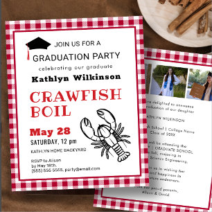 BUDGET Red 3 Photo Crawfish GRAD Party Invitation