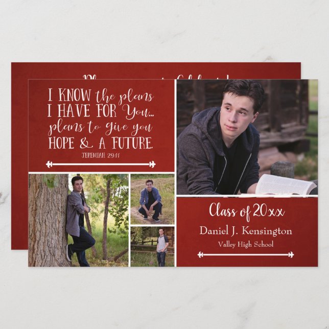 Budget Red Bible Verse Graduation Photo Collage (Front/Back)