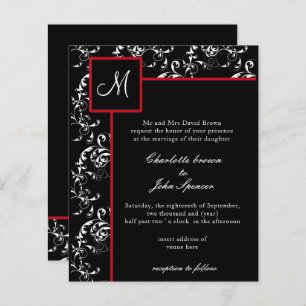 Budget Red Black Damask Wedding Invitations