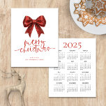 Budget Red Bow 2025 Calendar Merry Christmas<br><div class="desc">Budget Red Faux Glitter Bow 2025 Calendar Merry Christmas. A budget priced smaller 4.5 x 5.6” 110lbs semi-gloss, similar in thickness to a postcard. There is ONE per sheet. Festive sparkle for your holiday wishes. Merry Christmas is in a set stylish script and personalise your name beneath. A handy 2025...</div>
