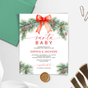 Budget Red Bow Christmas Santa Baby Shower Invite