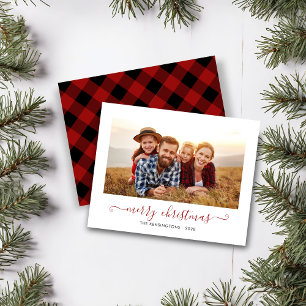 BUDGET Red Buffalo Plaid Script Christmas Photo