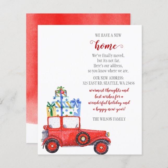 Budget Red Christmas Car We've Moved Holiday Cards (Front/Back)