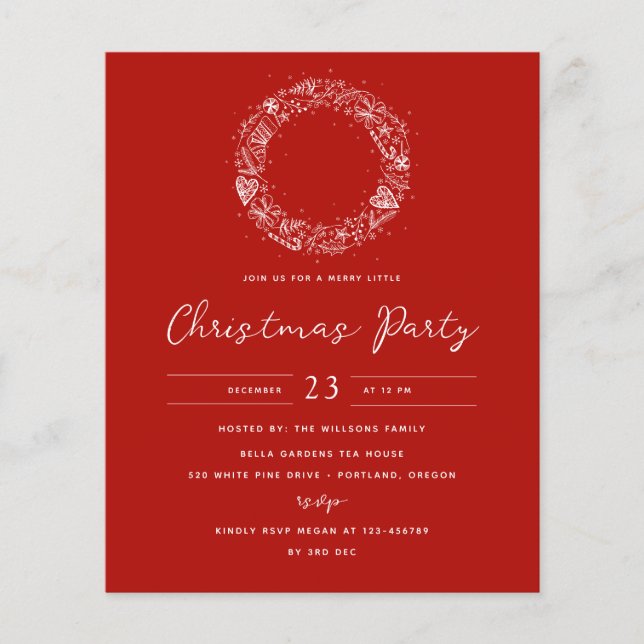 Budget Red Christmas Holiday Party Invitation Flyer (Front)