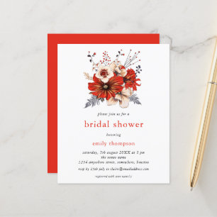 Budget Red Cream Florals Bridal Shower Invitation