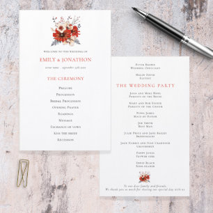 Budget Red Cream Florals Foliage Wedding Program