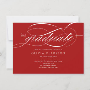 Budget Red Elegant Script Photo Graduation Party Invitation