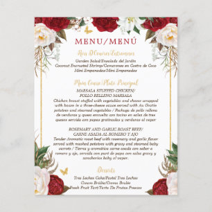 Budget Red Floral Bilingual Quinceañera Menu