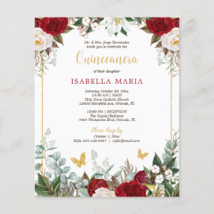 Budget Red Floral Butterfly Quinceañera Invitation