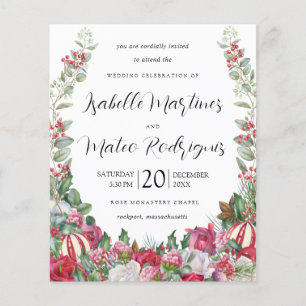 Budget Red Floral Christmas Wedding Invitation