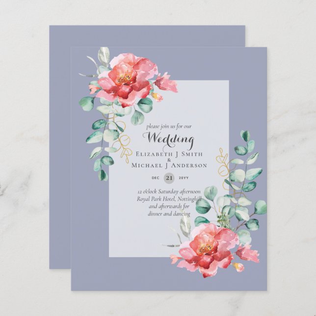 BUDGET Red Floral Eucalyptus Greenery Leaf WEDDING (Front/Back)