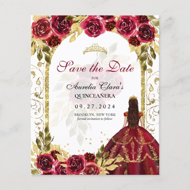 BUDGET Red Floral Princess Gold Arch Quinceanera (Front)