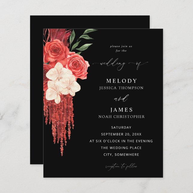 Budget Red Floral Wedding - Black (Front/Back)