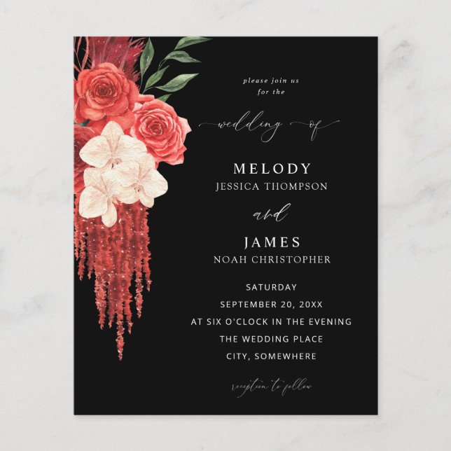 Budget Red Floral Wedding Black Flyer (Front)
