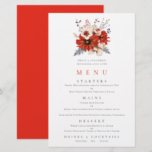 Budget Red Florals Foliage Wedding Menu