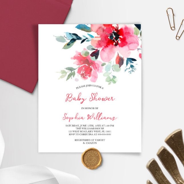 Budget Red Flowers Baby Shower Invitation (Creator Uploaded)