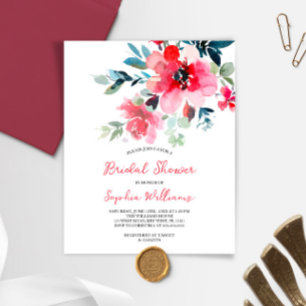 Budget Red Flowers Bridal Shower Invitation