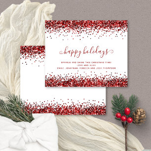 Budget Red Glitter Borders Happy Holidays Card