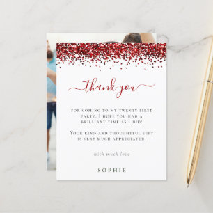 Budget Red Glitter Photo 21st Birthday Thank You