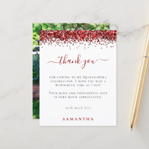 Budget Red Glitter Photo Quinceanera Thank You