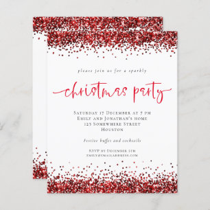 Budget Red Glitter Script Christmas Party Invite
