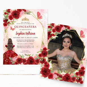Budget Red Gold Floral Princess Quinceañera Photo