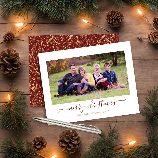 BUDGET Red Gold Script Merry Christmas Holiday (BUDGET Red Gold Script Merry Christmas Holiday Card)