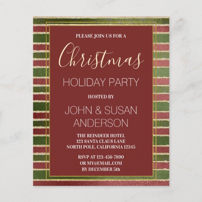 Budget Red  Green Gold Foil Christmas Party Flyer (Front)