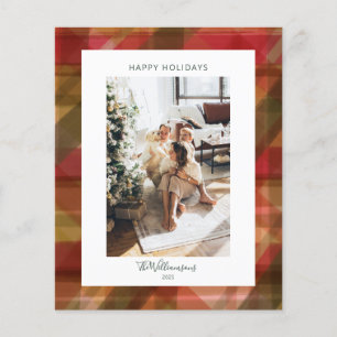 Budget Red Green Rustic Plaid Photo Christmas Card