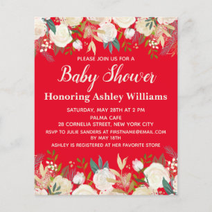Budget Red Greenery Floral Baby Shower Invitation