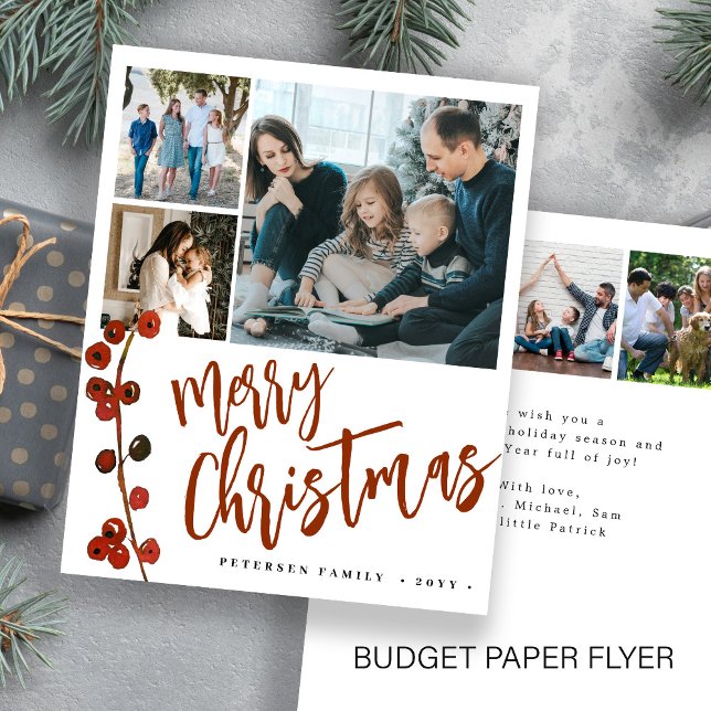 Budget red Merry Christmas photo Holiday Card (Creator Uploaded)