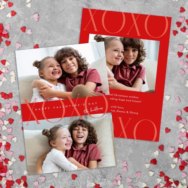 Budget Red Modern XOXO Photo Valentine's Day Holiday Card (Creator Uploaded)