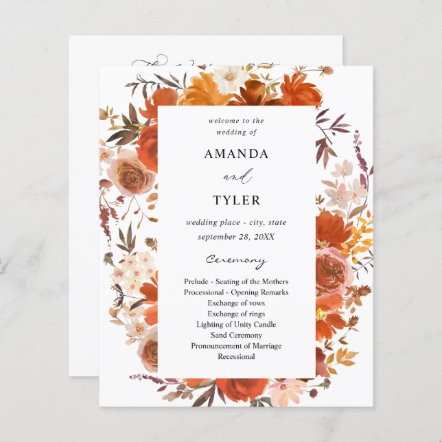 Budget Red & Orange Floral Wedding Ceremony  (Front/Back)